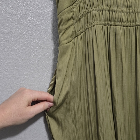 ANTHROPOLOGIE Somerset Satin Green Teired Maxi Dress - Picture 4 of 10